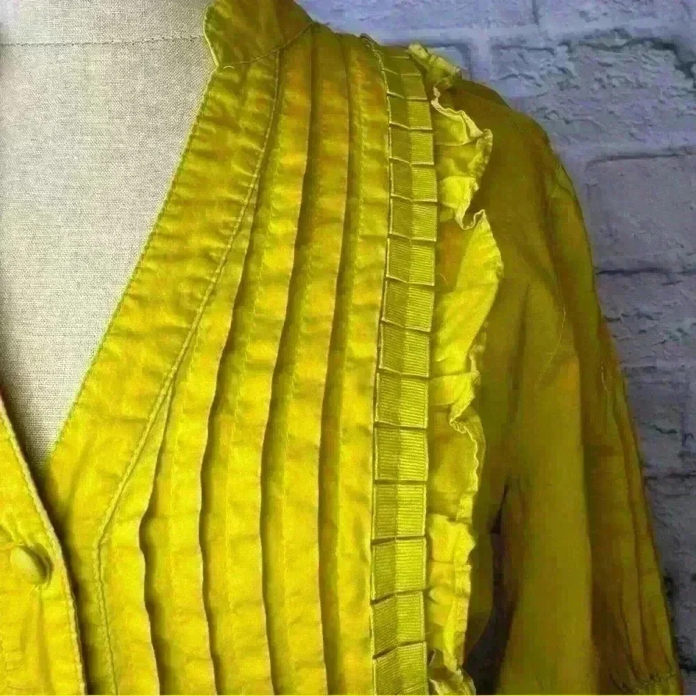 Elle Women’s Small Yellow Tunic Top with Pleat and Ruffle Detail 100% Cotton - Picture 6 of 13
